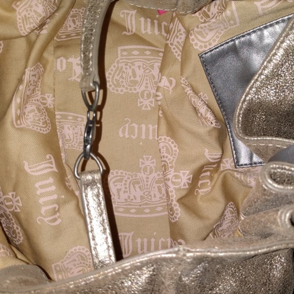 JUICY COUTURE GOLD LEATHER FLUFF HOBO HANDBAG PURSE**MAGNETIC CLOSURES**RARE! - Picture 9 of 12